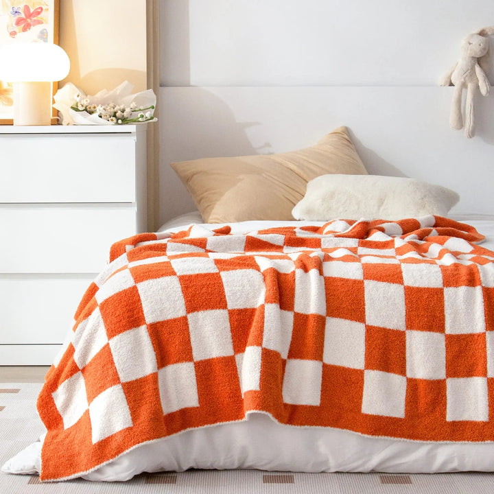 Checkerboard Coral Fleece Blanket for Sofa, Bed and Travel | Cheerful Checkerboard Fleece Blanket | Fleece Blankets