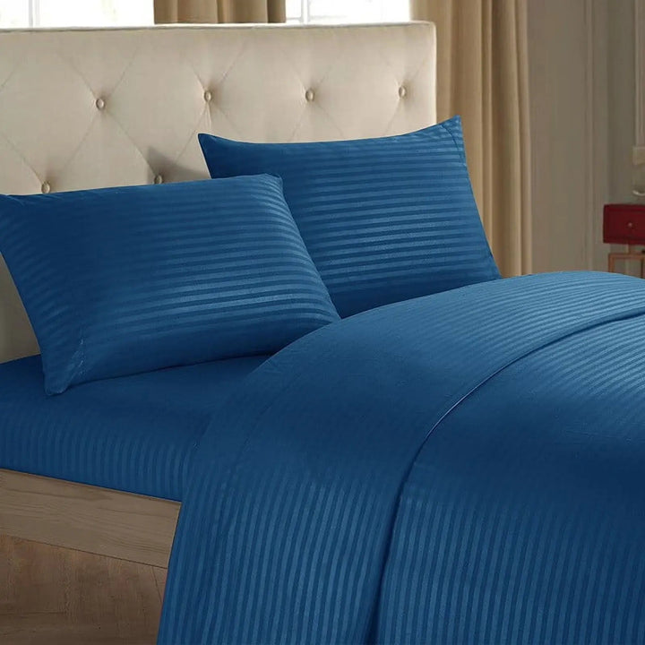 Coordinated Solid Stripe Sheet Set with Deep Pocket Fitted Sheet | Matching Stripe Sheets | Bedding Sets