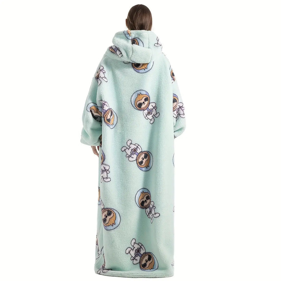 Long Wearable Blanket Hoodie with Plush Fabric and Sleeves | Long Plush Hoodie for Cold Rooms | Hooded Blankets