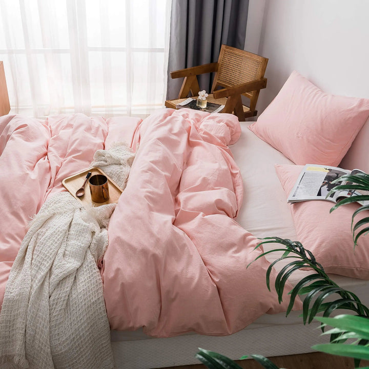 Pink Cotton Nordic Bedding Set with Duvet Cover and Pillowcases | Calm Pink Layers for the Bed | Bedding Sets