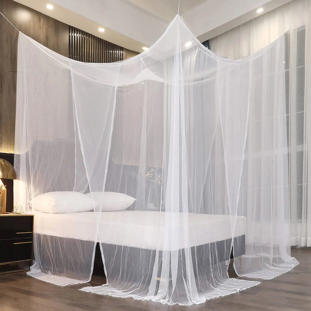 Large Four Door Square Mosquito Net Bed Canopy in Breathable Mesh | Roomy Insect Protection for Bedrooms | Bed Canopies