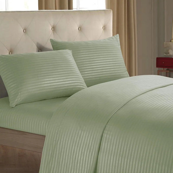 Solid Stripe Sheet Set with Fitted and Flat Sheets and Pillowcases | Solid Stripe Bed Sheet Set | Sheet Sets