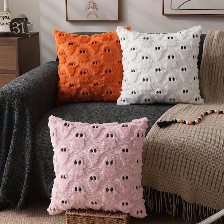 Halloween Ghost Cushion Covers with 3D Embroidery, Set of 2 | Embroidered Halloween Cushion Covers | Cushion Covers