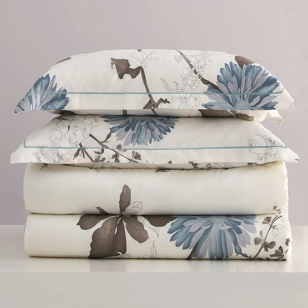 Reversible 600 Thread Count Botanical Cotton Duvet Cover Set | 600 Thread Count Floral Bedding | Bedding Sets