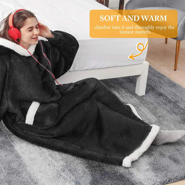 Oversized Wearable Hoodie Blanket with Pocket and Soft Fleece | Giant Cosy Hoodie Blanket | Hooded Blankets