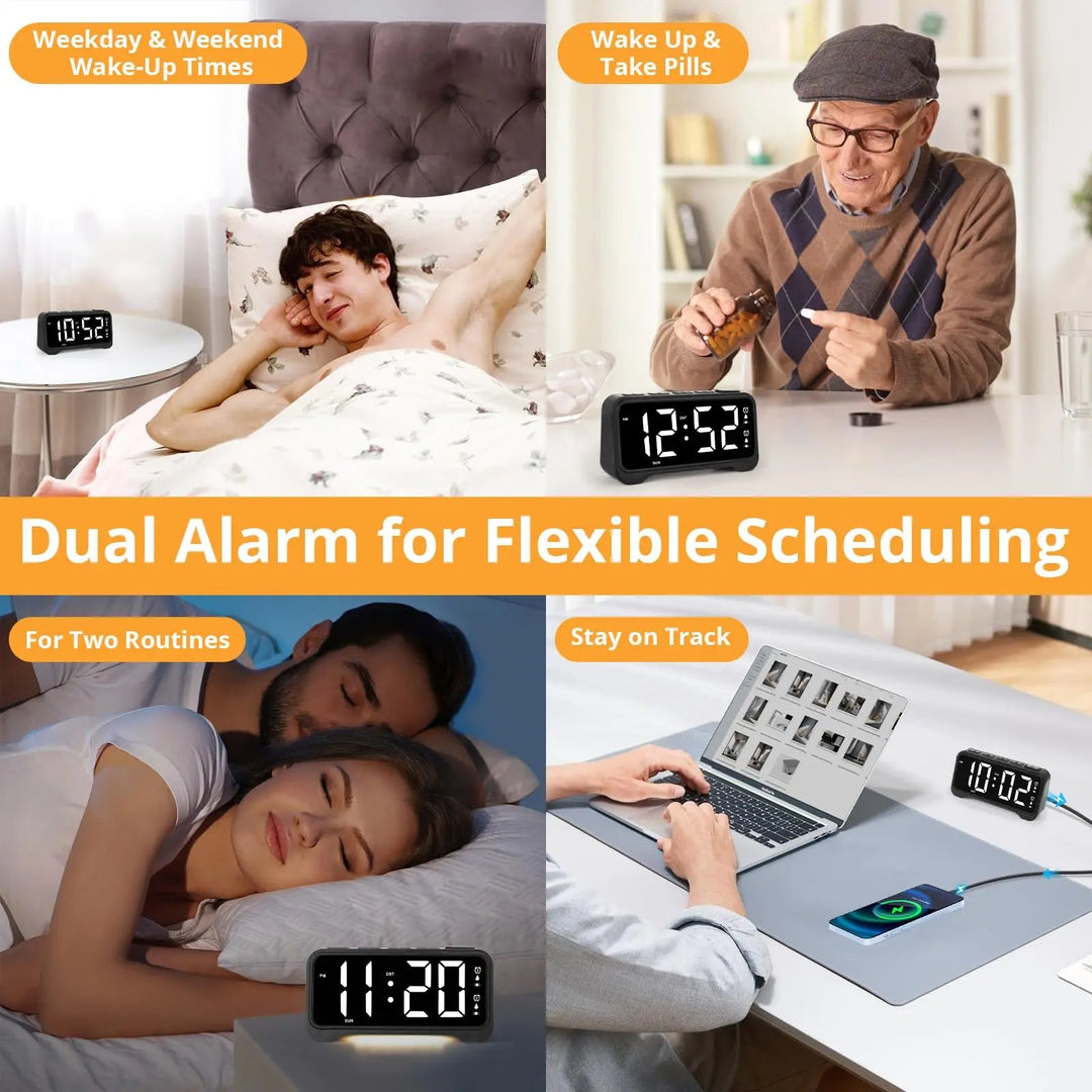 LED Vibrating Alarm Clock with Easy-Read Display for Deep Sleepers | Hard-to-Miss Vibrating Wake-Ups | Alarm Clocks