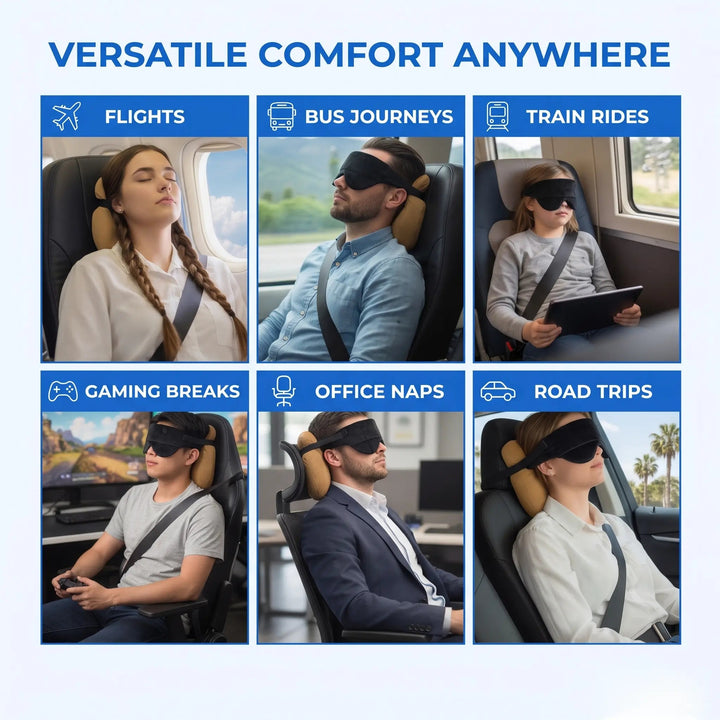 Lightweight Travel Pillow Set with Eye Mask and Seat Strap | Nap Upright Anywhere | Travel Pillows