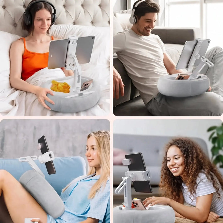 Adjustable Pillow Tablet and Phone Holder Stand with Two Removable Trays | Tablet Pillow With Snack Trays | Tablet Stands