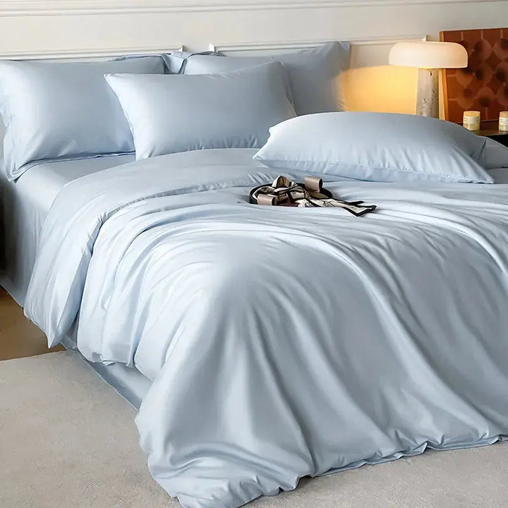 Summer Silky Bamboo Fiber Duvet Cover Set, 4 Pieces with Zipper | Silky Summer Bamboo Bedding | Duvet Cover Sets
