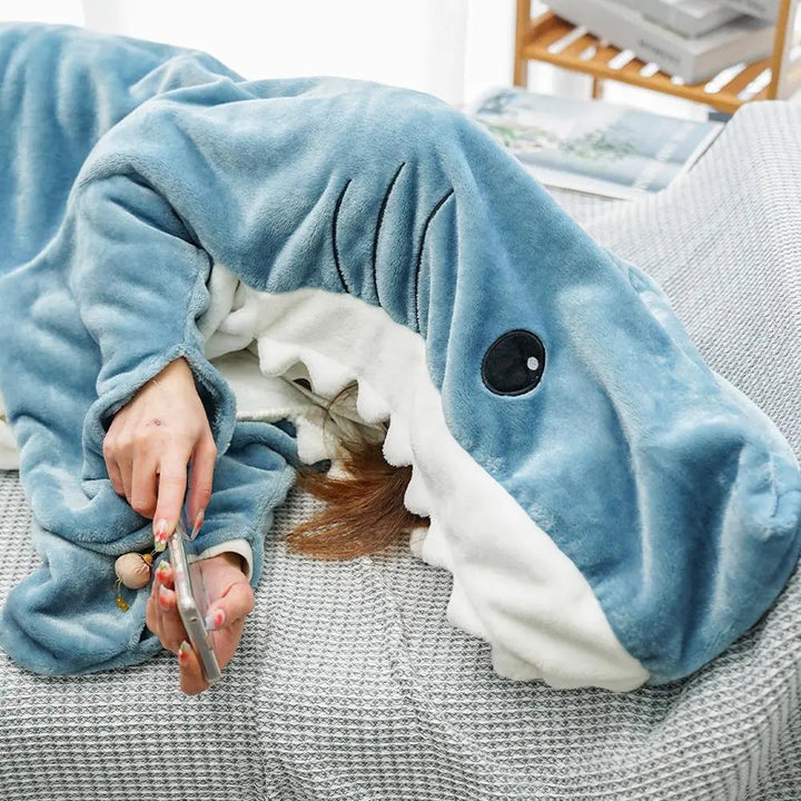 Wearable Shark Hoodie Blanket in Soft Plaid-Lined Fabric | Cozy Wearable Blanket for Everyone | Wearable Blankets