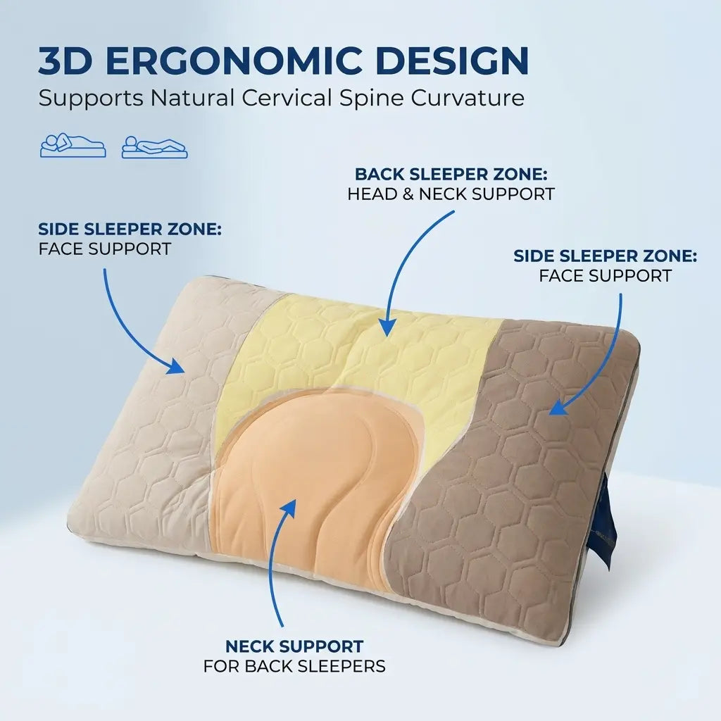 Zoned Ergonomic Memory Foam Latex Contour Pillow for Adults | Zoned Contour Support Pillow | Bed Pillows