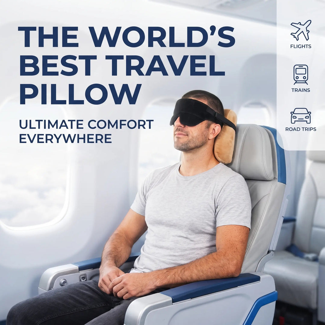 Lightweight Travel Pillow Set with Eye Mask and Seat Strap | Nap Upright Anywhere | Travel Pillows