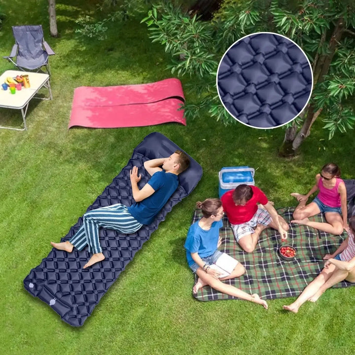 Camping Sleeping Pad with Built-In Foot Pump and Integrated Pillow | Self-Pumping Camping Sleeping Pad | Camping Mats