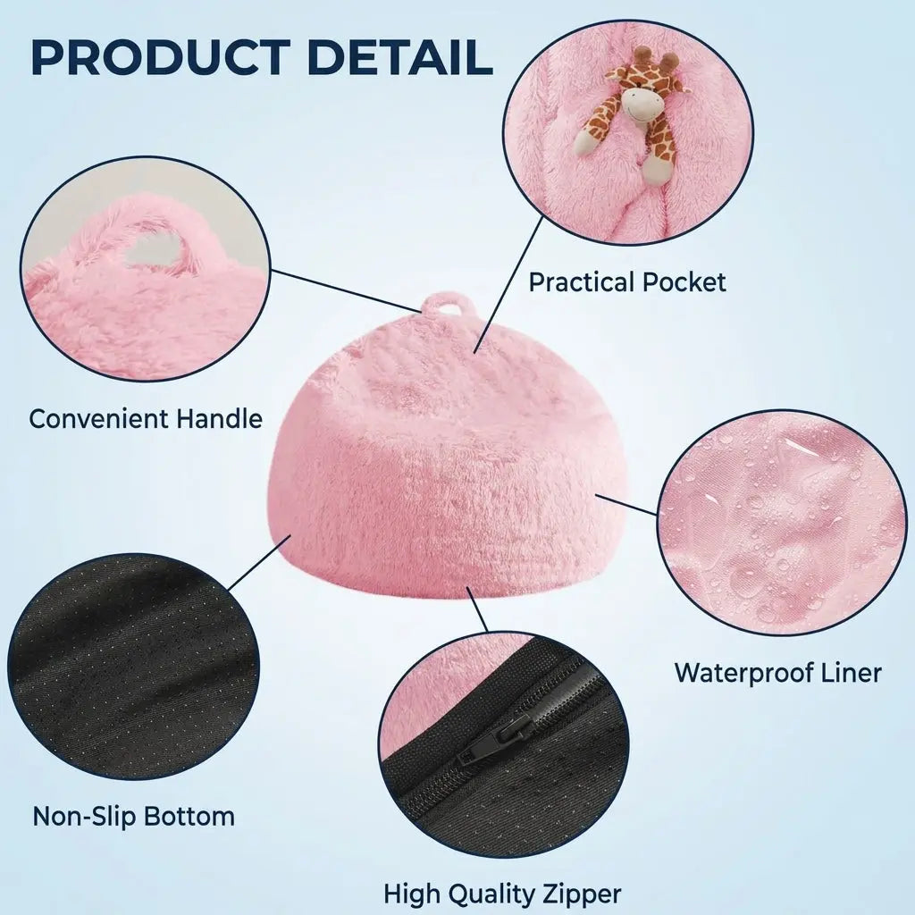 Plush Bean Bag Cover with Waterproof Lining and Storage Pocket | Plush Bean Bag Cover, Unfilled | Bean Bag Covers