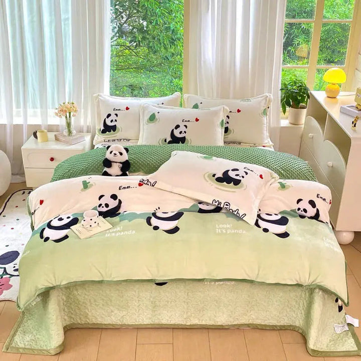 Cartoon Panda Printed Matte Fitted Sheet for Kids Bedrooms | Playful Panda Print for Kids | Fitted Sheets
