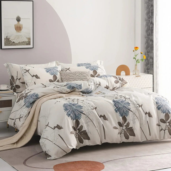 Reversible 600 Thread Count Botanical Cotton Duvet Cover Set | 600 Thread Count Floral Bedding | Bedding Sets