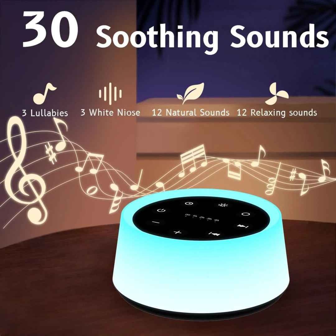 Portable White Noise Machine with RGB Night Light, USB Rechargeable | Calming Sound and Soft Light | White Noise Machines