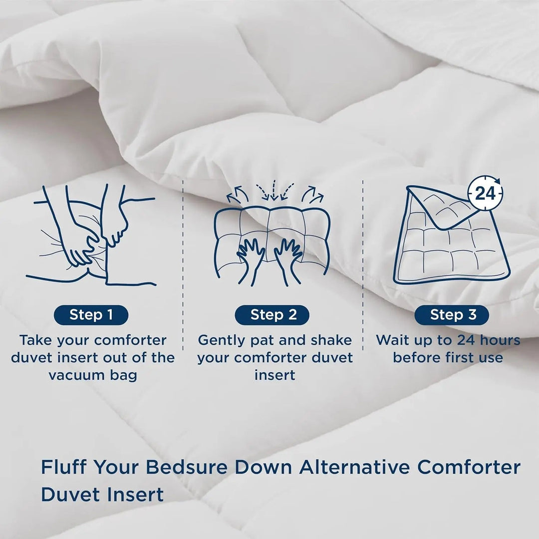 Down Alternative Comforter with Box Stitch Design and Corner Loops | Fluffy All Season Warmth | Comforters