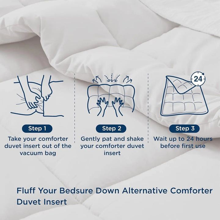 Down Alternative Comforter with Box Stitch Design and Corner Loops | Fluffy All Season Warmth | Comforters