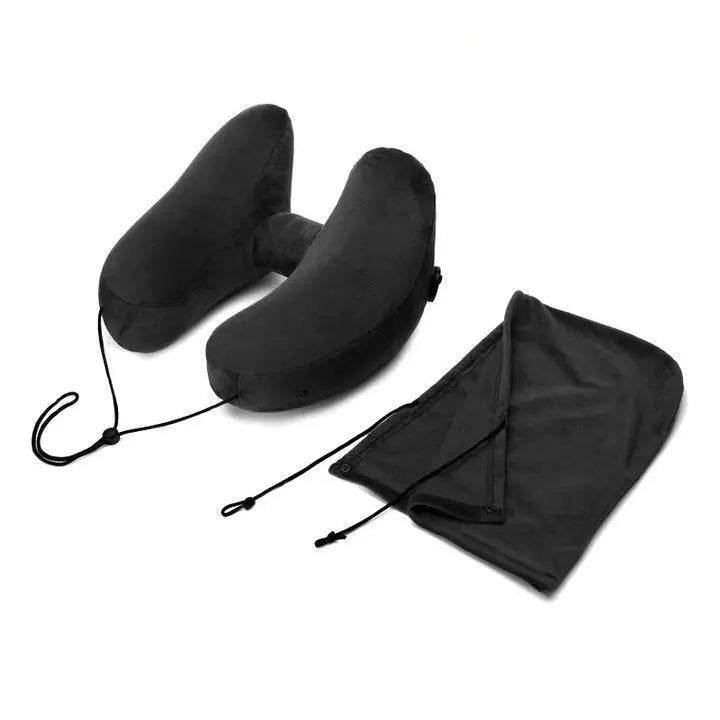 Inflatable Hooded Travel Pillow with Built-In Blackout Cap | Sleep Anywhere You Travel | Travel Pillows