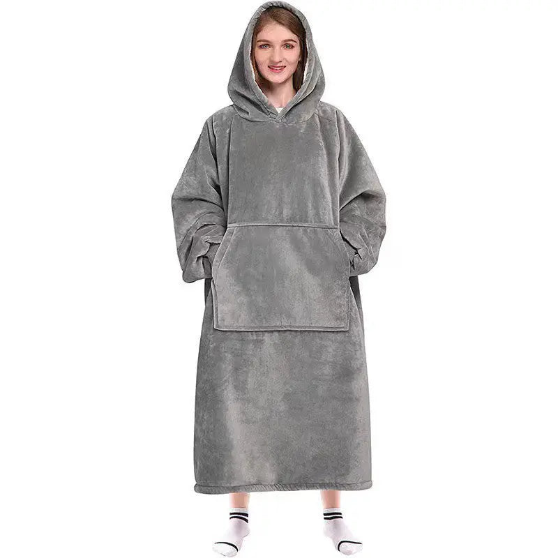 Reversible Plush Snuggle Hoodie Blanket with Kangaroo Pocket | Reversible Warmth with a Pocket | Hooded Blankets