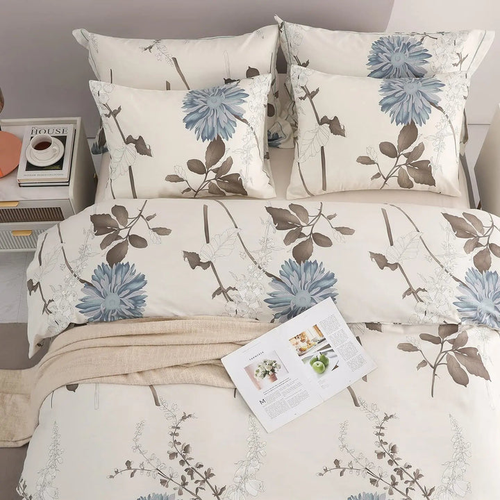 Reversible 600 Thread Count Botanical Cotton Duvet Cover Set | 600 Thread Count Floral Bedding | Bedding Sets