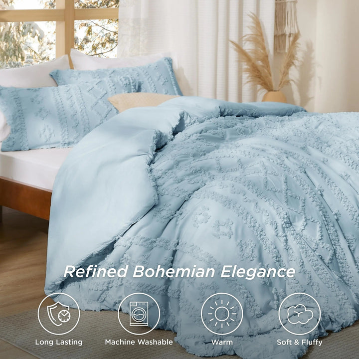 Tufted Boho Comforter Set with Embroidered Texture, 3 Pieces | Tufted Boho Comforter Set | Bedding Sets