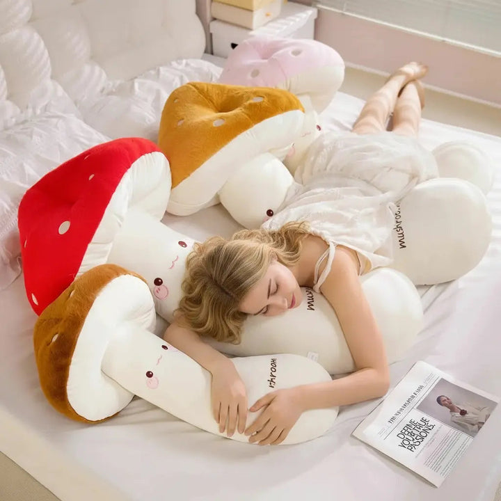 Mushroom Plush Pillow with Long Soft Cushion for Cuddling | Cuddly Mushroom Cushion | Plush Pillows