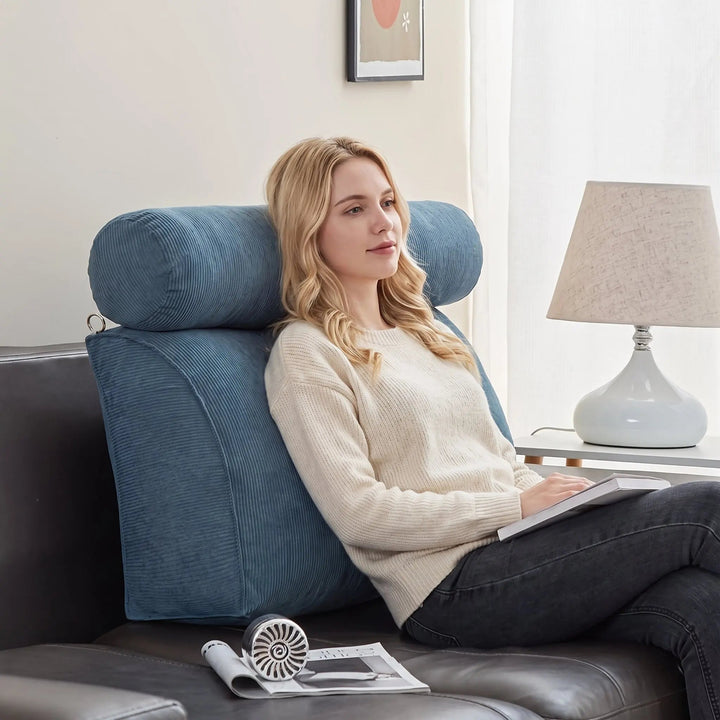 Triangle Reading Cushion with Removable Cover for Bedside Lounging | Triangle Bedside Reading Cushion | Wedge Pillows