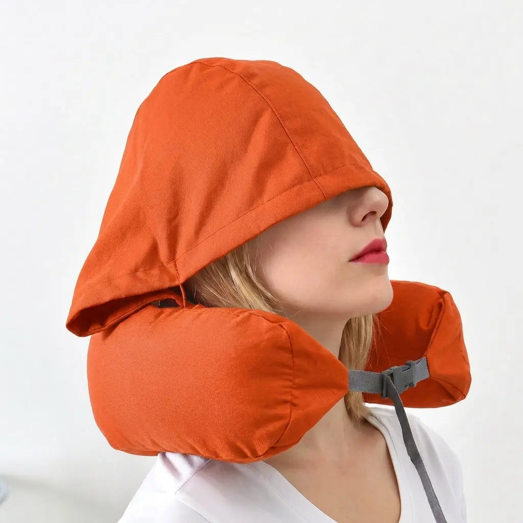 Hooded Memory Foam Travel Pillow with Removable Washable Cover | Hooded Memory Foam Travel Pillow | Travel Pillows