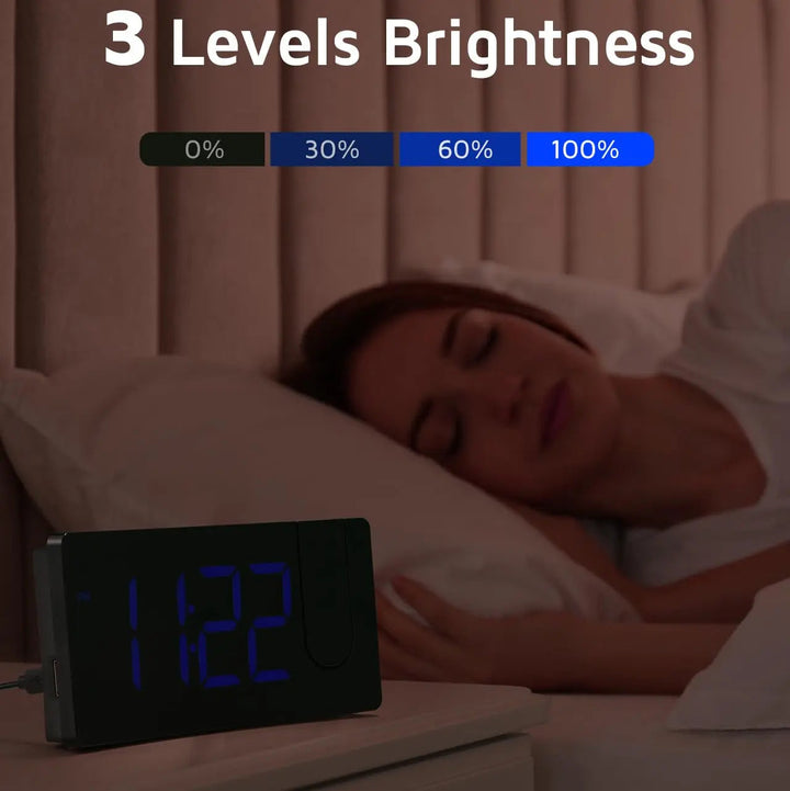 Projection Alarm Clock with Rotating Ceiling Display and Large LED Screen | Time on the Ceiling at Night | Alarm Clocks