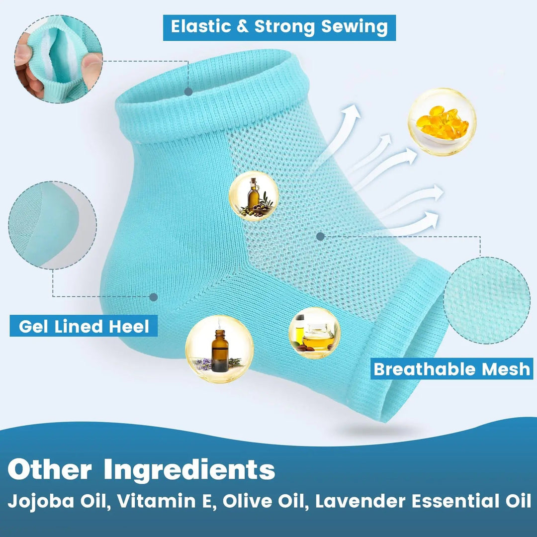 Silicone Gel Heel Socks, 6 Pairs, Moisturising Reusable Foot Protector | Heel Care Socks for Soft Feet | Spa Socks