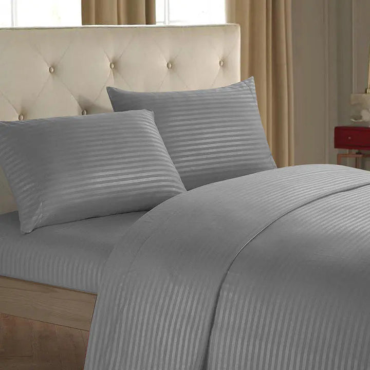 Solid Stripe Sheet Set with Fitted and Flat Sheets and Pillowcases | Solid Stripe Bed Sheet Set | Sheet Sets