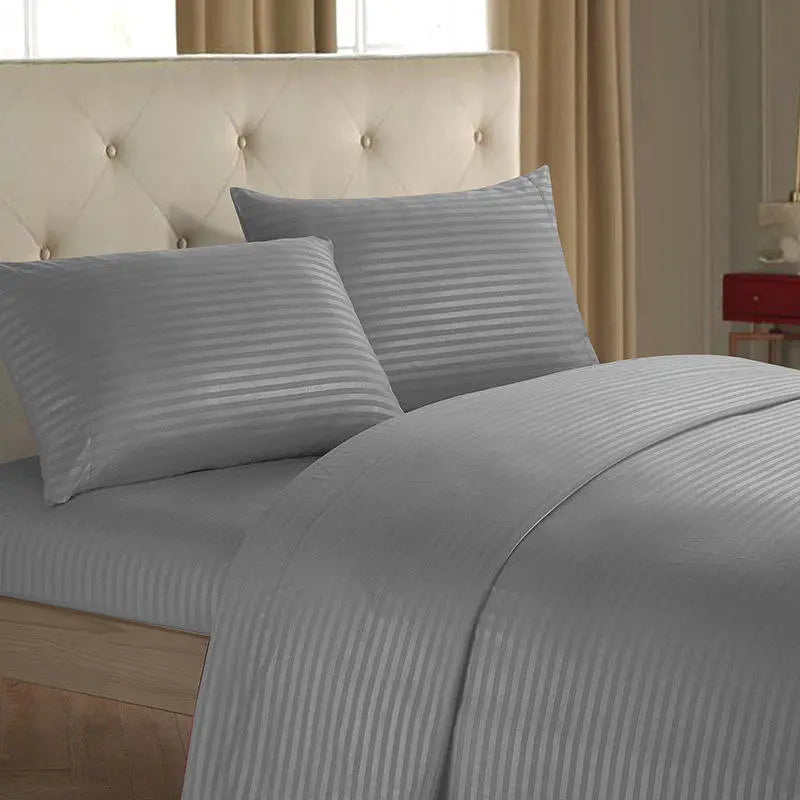 Coordinated Solid Stripe Sheet Set with Deep Pocket Fitted Sheet | Matching Stripe Sheets | Bedding Sets