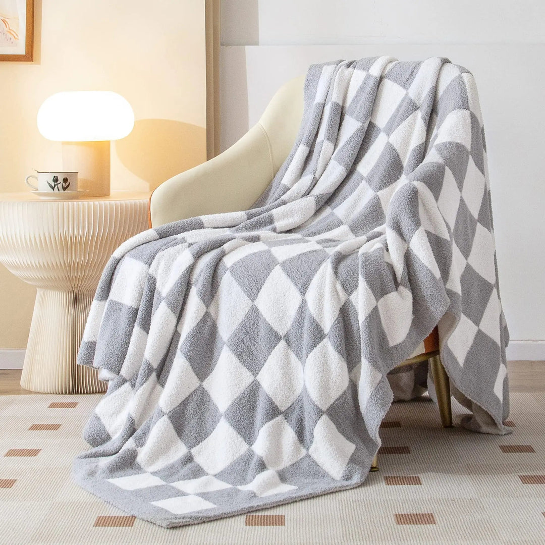 Checkerboard Coral Fleece Blanket for Sofa, Bed and Travel | Cheerful Checkerboard Fleece Blanket | Fleece Blankets