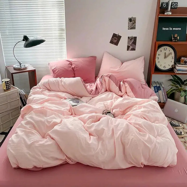 Pink Cotton Nordic Bedding Set with Duvet Cover and Pillowcases | Calm Pink Layers for the Bed | Bedding Sets