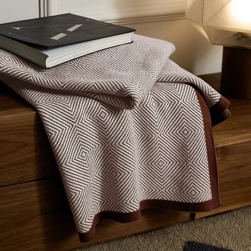 Geometric Knitted Throw Blanket in Soft Polyester for Home and Office | Knitted Geometric Throw Comfort | Throw Blankets