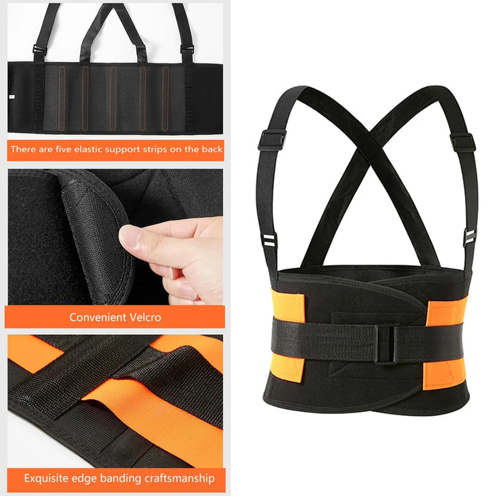 Heavy Duty Work Back Brace with Reinforced Lumbar Panels and Wide Velcro Straps | Sturdy Lumbar Support at Work | Back Supports