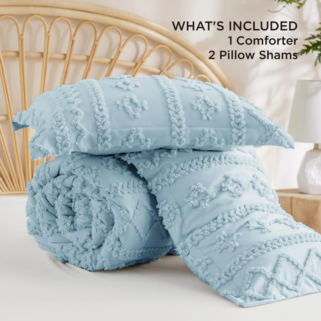 Tufted Boho Comforter Set with Embroidered Texture, 3 Pieces | Tufted Boho Comforter Set | Bedding Sets