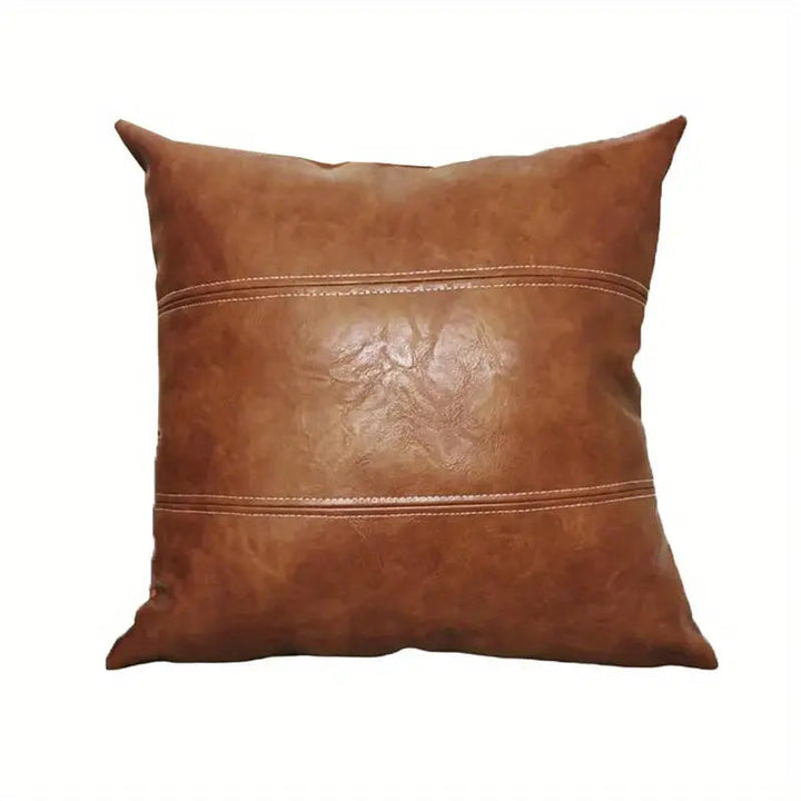 Faux Leather Throw Pillow Cover with Hand-Stitched Patchwork | Patchwork Faux Leather Pillow Cover | Cushion Covers