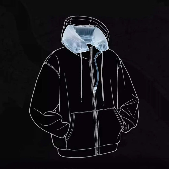 Travel Comfort Hoodie with Hidden Inflatable Neck Support | Hoodie with Hidden Neck Pillow | Travel Hoodies
