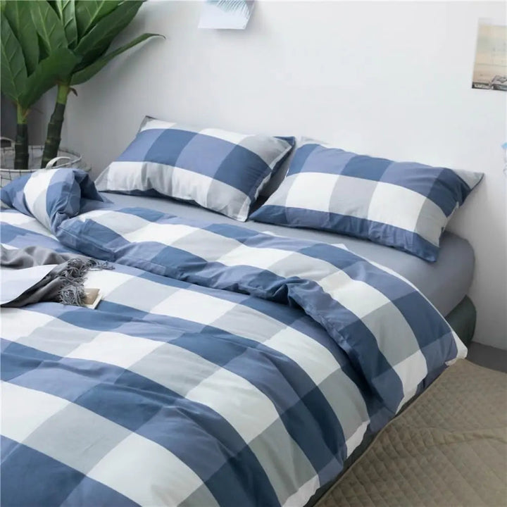 White Grid Washed Cotton Duvet Cover Set with Pillowcases | Textured Washed Cotton Comfort | Duvet Cover Sets