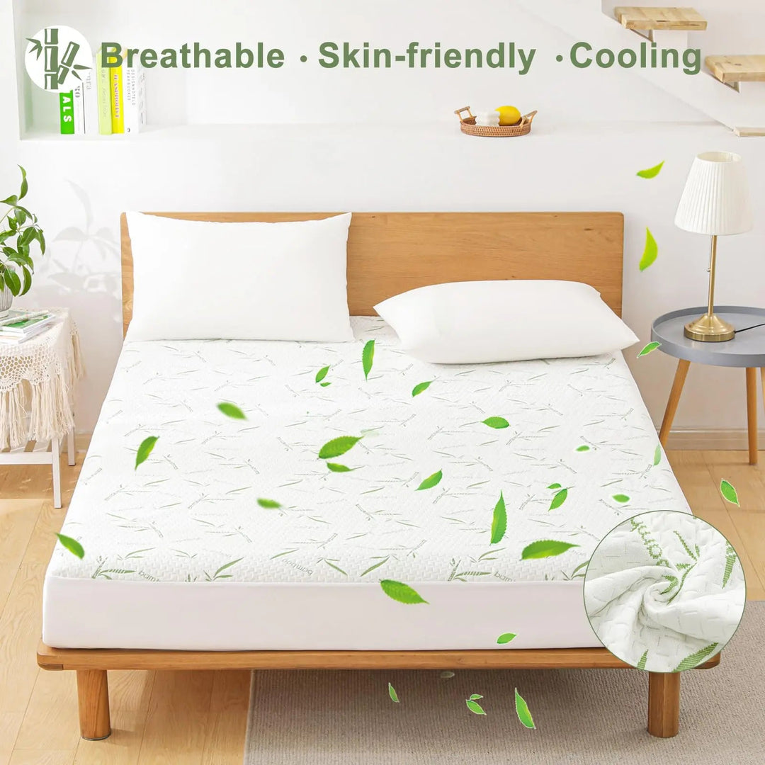 Waterproof Bamboo Rayon Fitted Sheet Mattress Protector with Deep Pocket | Cooling Waterproof Fitted Sheet | Mattress Protectors