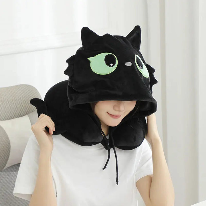 Kids Hooded Travel Pillow with Memory Foam and Reversible Cooling Fabric | Kids Hooded Travel Pillow | Travel Pillows
