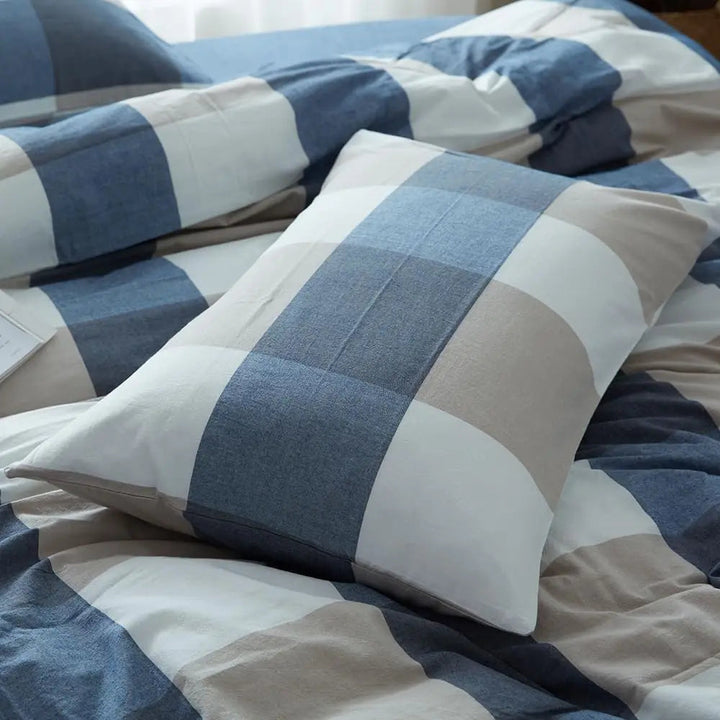 White Grid Washed Cotton Duvet Cover Set with Pillowcases | Textured Washed Cotton Comfort | Duvet Cover Sets