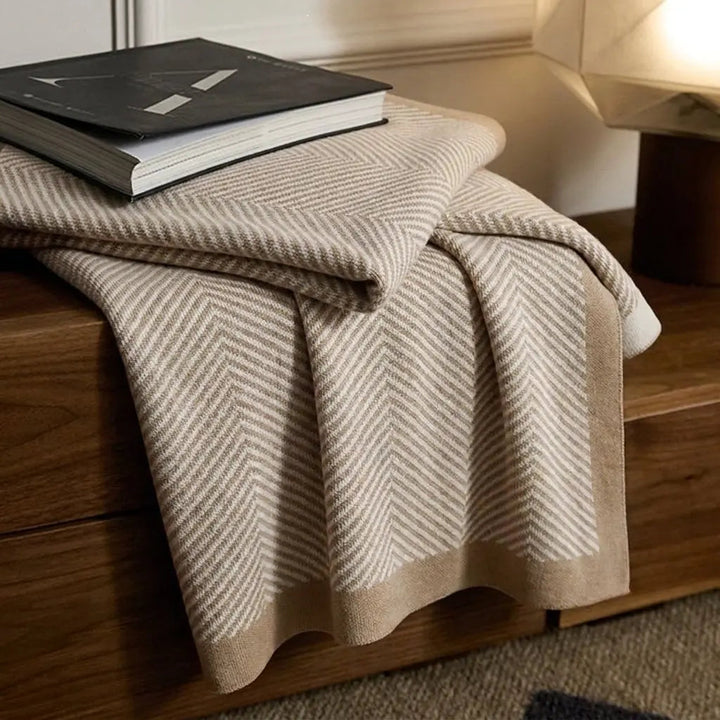Geometric Knitted Throw Blanket in Soft Polyester for Home and Office | Knitted Geometric Throw Comfort | Throw Blankets
