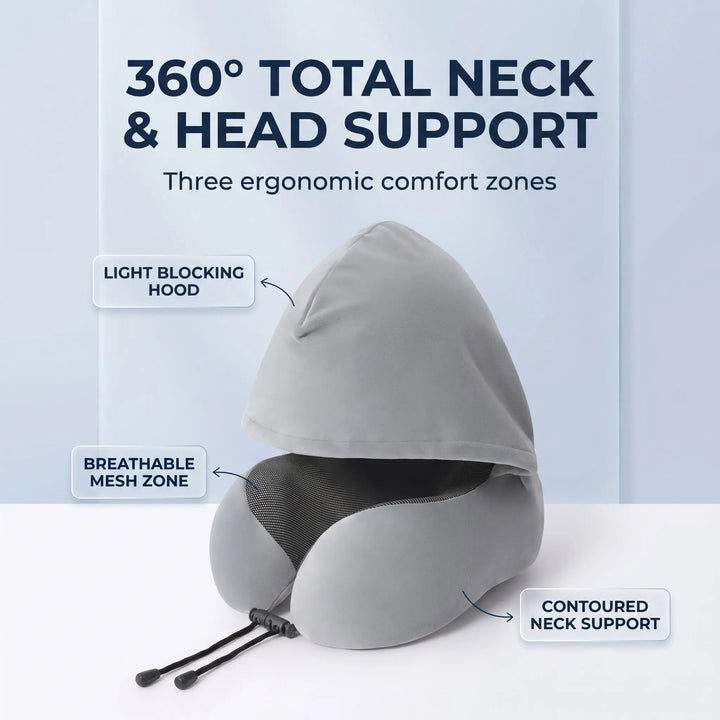 Hooded Memory Foam Travel Pillow with Removable Washable Cover | Hooded Memory Foam Travel Pillow | Travel Pillows
