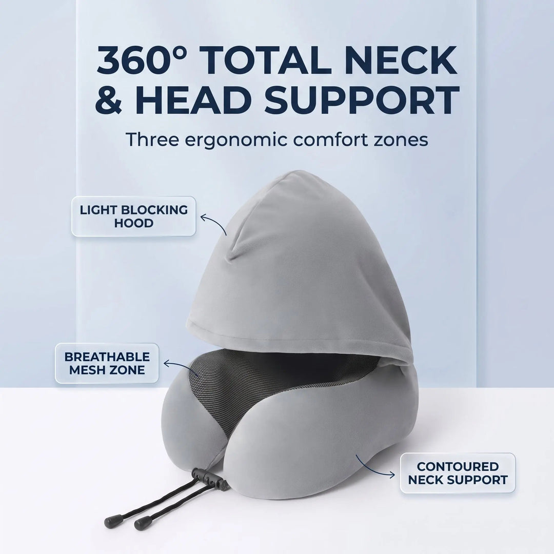 Cozy Hooded Travel Neck Pillow with Plush-Lined Hood | Shade and Support in One | Travel Pillows