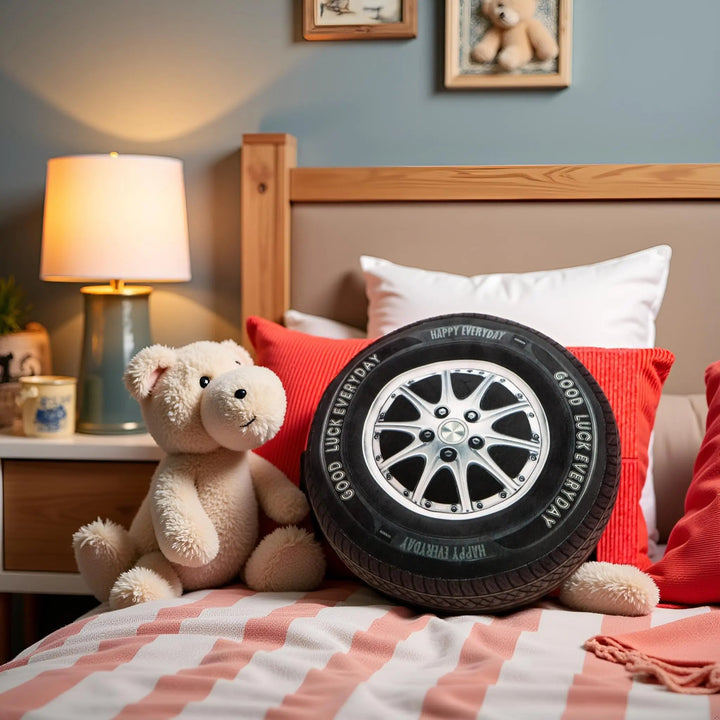Tire-Shaped Plush Pillow with Realistic Tread Detail for Car Fans | Realistic Tire Shaped Plush Pillow | Novelty Pillows