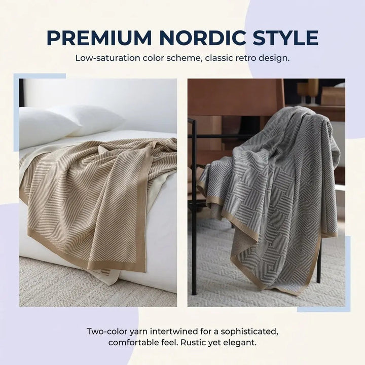 Geometric Knitted Throw Blanket in Soft Polyester for Home and Office | Knitted Geometric Throw Comfort | Throw Blankets